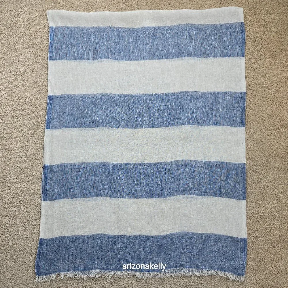 Linen Scarf Blue and White Striped